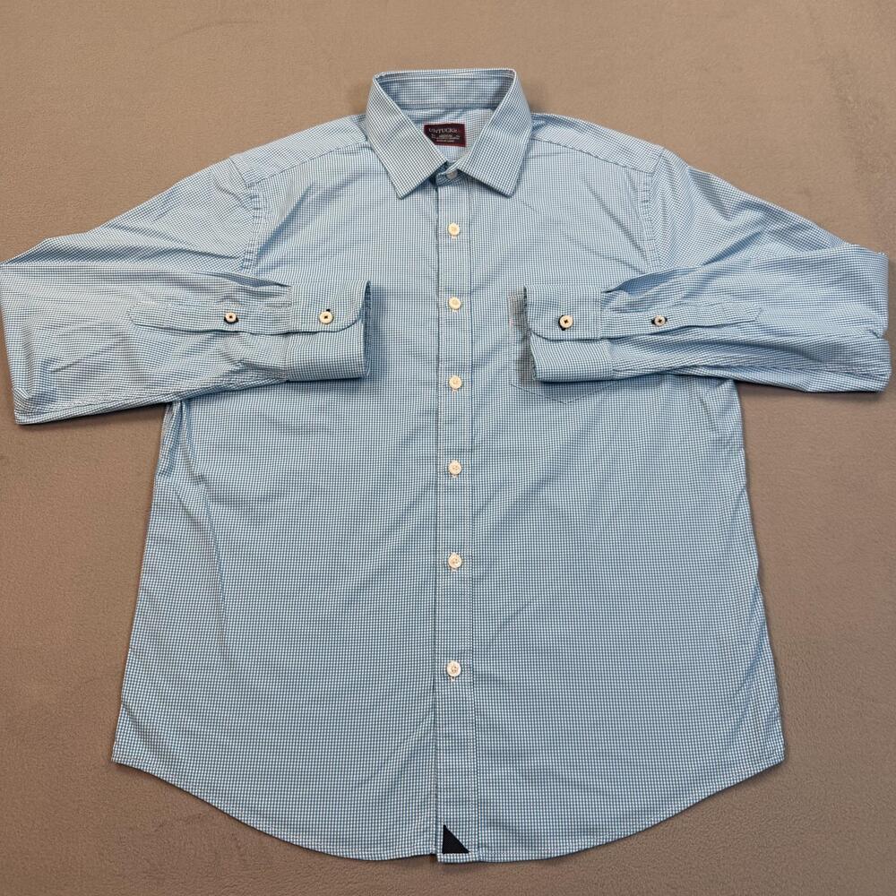 UNTUCKit Domani Shirt Mens Medium Blue Check Long Sleeve Stretch Nylon Button Up